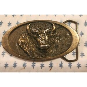 Solid Brass Buffalo Head Vintage Belt Buckle by A Dozy 1976 Ornate Raised Rare